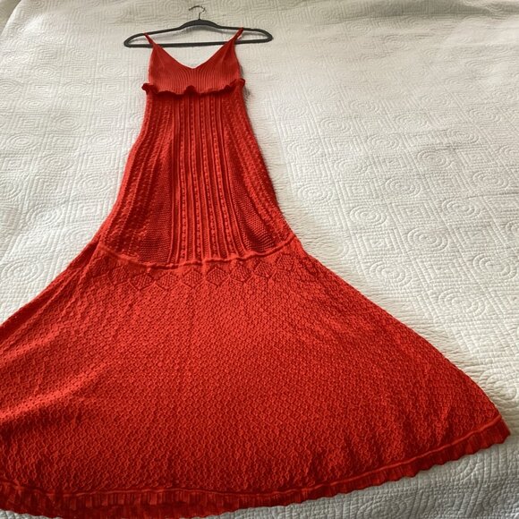 House Of Harlow 1960 Red Knit Maxi Dress With Ruffle Detail & Flared Hem Size S - Picture 9 of 13